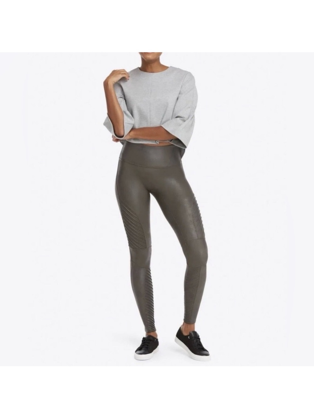 SPANX Olive Green Faux Leather High-Rise Moto Jeggings